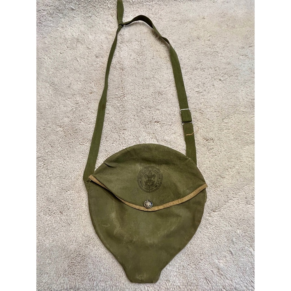 Vtg Boy‎ Scouts of America BSA Canvas Canteen Cover Green Shoulder Bag NYC Seal